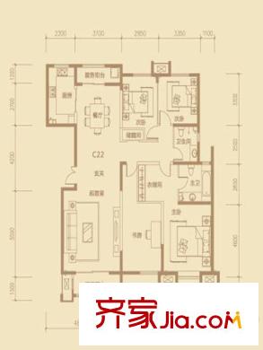 茂华紫苑公馆二期高层6号楼C22户型 4室2厅2卫1厨