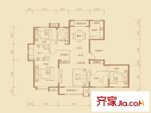 茂华紫苑公馆二期高层6号楼C21户型 4室2厅2卫1厨