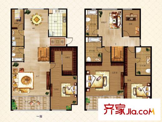 富氏壹号公馆空中别墅B户型 5室3厅4卫1厨