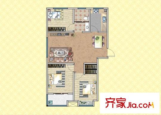 双裕世纪城高层3号楼B户型 3室2厅1卫1厨