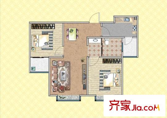 双裕世纪城高层3号楼D户型 2室2厅1卫1厨