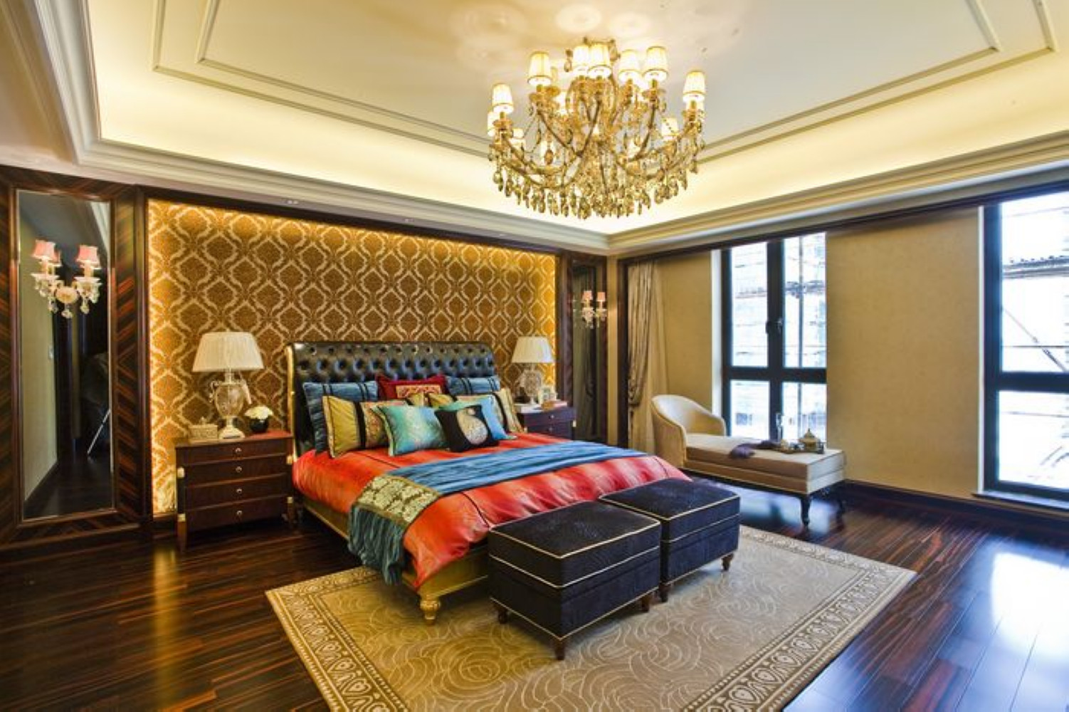 欧式风格,大户型,豪华型装修,140平米以上装修,卧室,卧室背景墙,吊顶,灯具