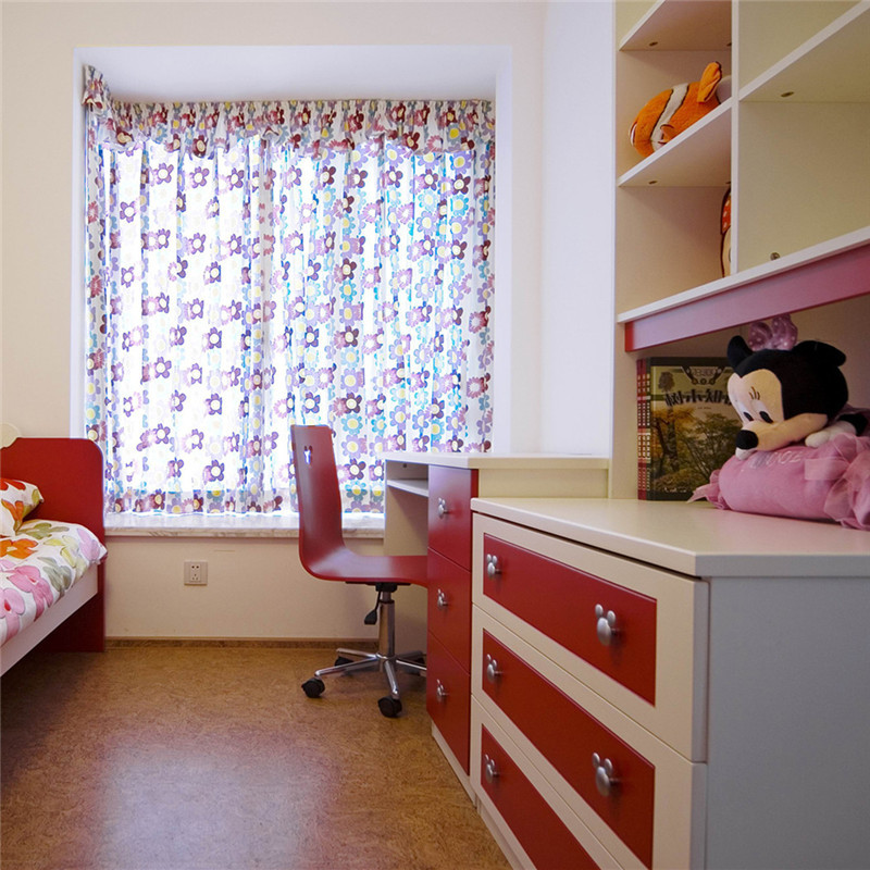 简约风格,四房装修,5-10万装修,120平米装修,儿童房,柜,书桌,红色