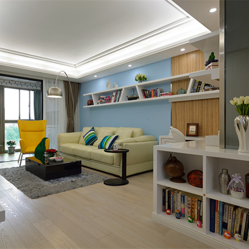 简约风格,20万以上装修,二居室装修,100平米装修,客厅,沙发背景墙,蓝色