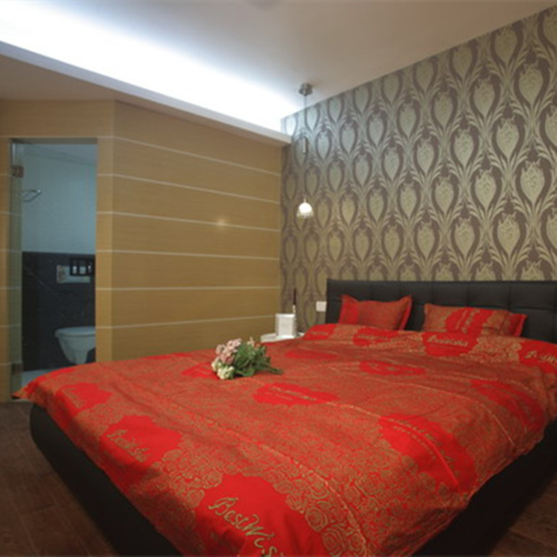 三居室装修,120平米装修,15-20万装修,卧室,现代简约风格,卧室背景墙,床上用品,红色