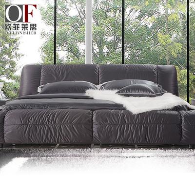 欧菲莱思 床尾凳+床架床架木褶皱组装式架子床混纺方形简约现代 床