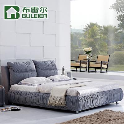布雷尔 米色灰色木皮革拼接无组装式架子FBC0050床绒质方形简约现代 床