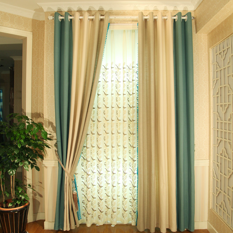 美帘美居 如图色布帘 纱帘遮光麻棉涤纶纯色田园 窗帘