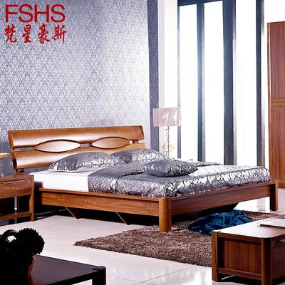梵星豪斯 黄金柚木色橡胶木组装式架子床现代中式拼板 床