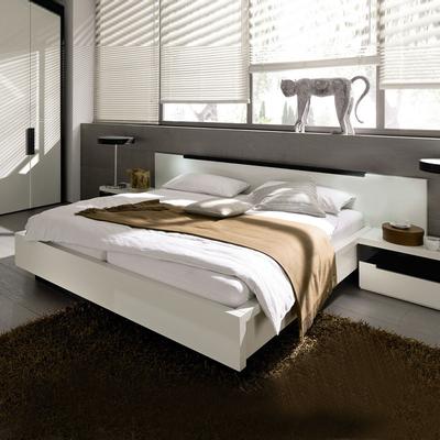 vima 白色亮光漆胡桃木饰面木皮饰面拼板组装式箱体床简约现代 床