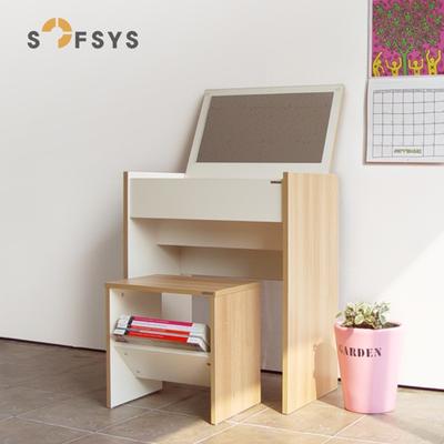 SOFSYS 柚木板+白色板 一套人造板组装刨花板/三聚氰胺板储藏成人韩式 梳妆台