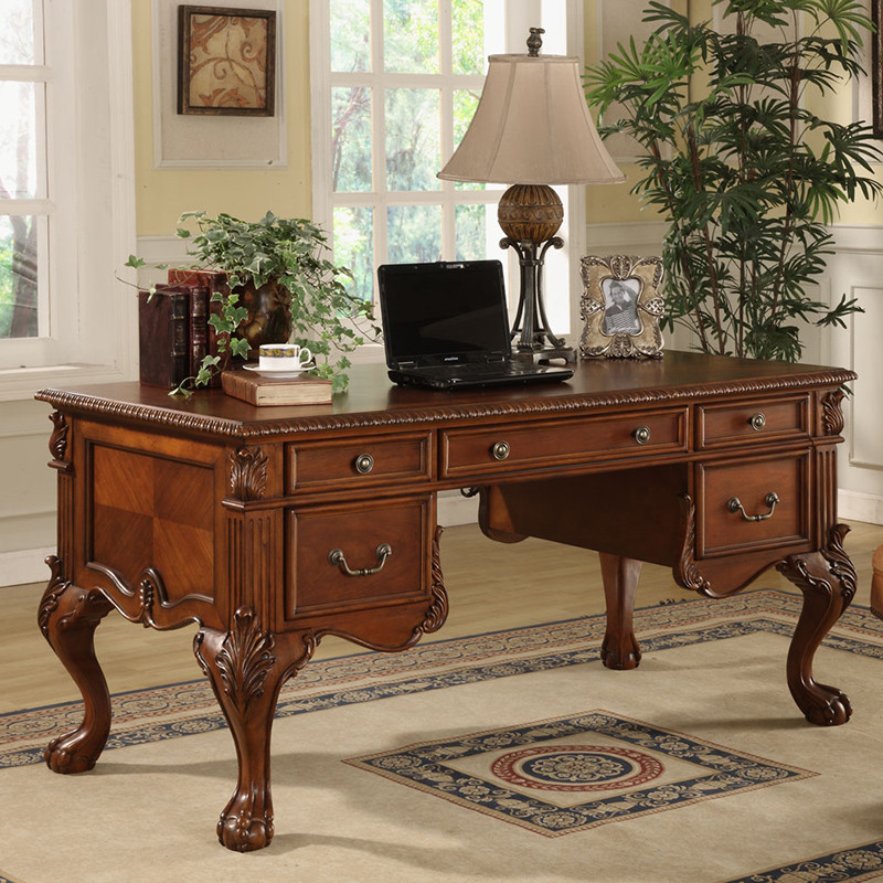 美典居 板栗色樱桃色组装隔板电脑桌橡木直排美式乡村 书桌