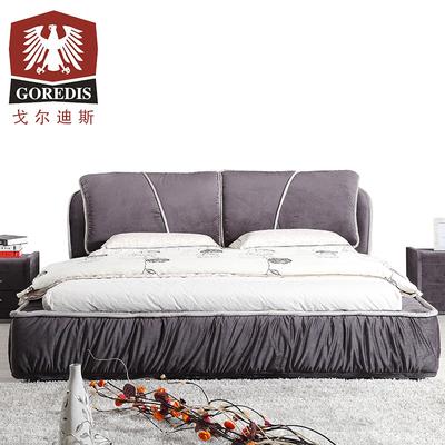 戈尔迪斯 高档布艺床木褶皱组装式架子床绒质方形简约现代 床