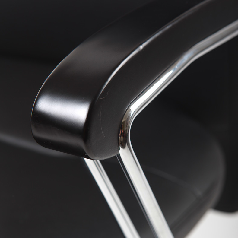 虹桥 黑色西皮金属固定扶手钢制脚皮艺 电脑椅