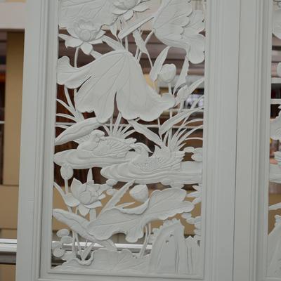文溢 白色油漆工艺木质工艺雕刻植物花卉明清古典 屏风
