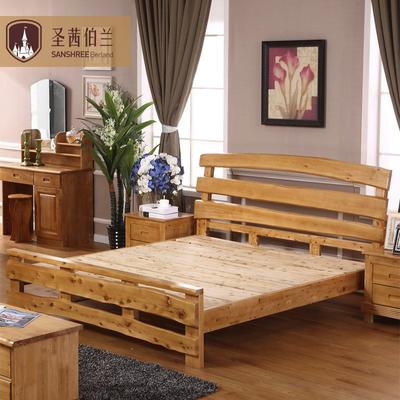 圣茜伯兰 高箱床标准床柏木框架结构现代中式拼板 床