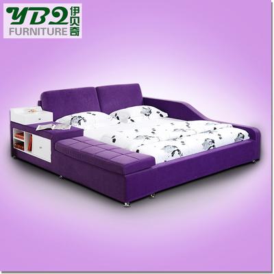伊贝奇 紫色深蓝色深灰色人造板无植绒整装式箱体床绒质方形简约现代 床