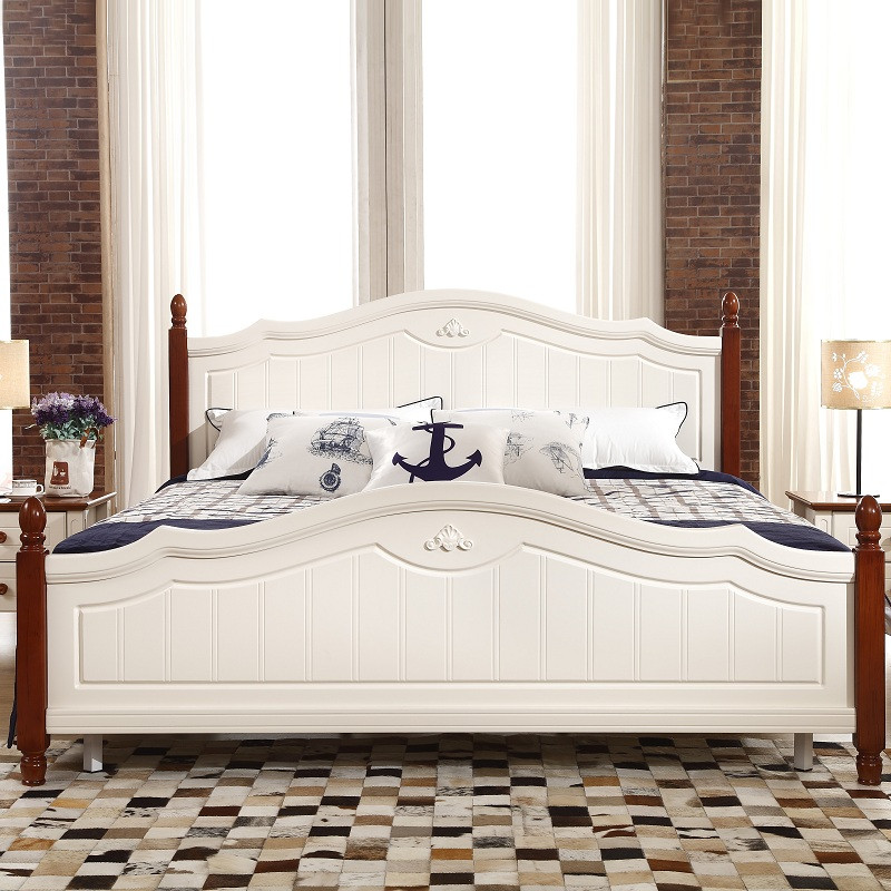 我的故事 象牙白色楸木框架结构美式乡村雕刻 床