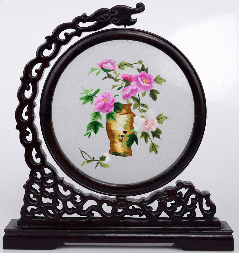 金吴针 双面绣艺术品装饰现代中式 牡丹之花开富贵刺绣