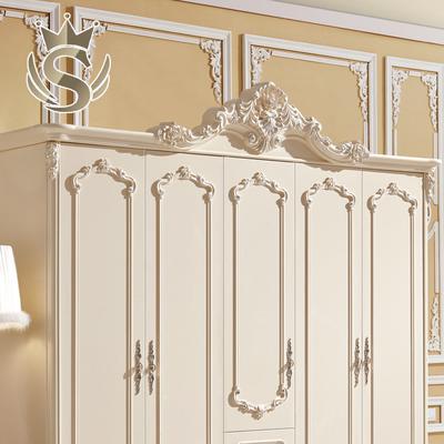 诗蒂凡象牙白浮雕实木皮饰面松木平拉门艺术成人欧式a858衣柜