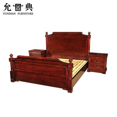 允典 预定（棕红色）咖啡色花梨木组装式箱体床美式乡村雕刻 床