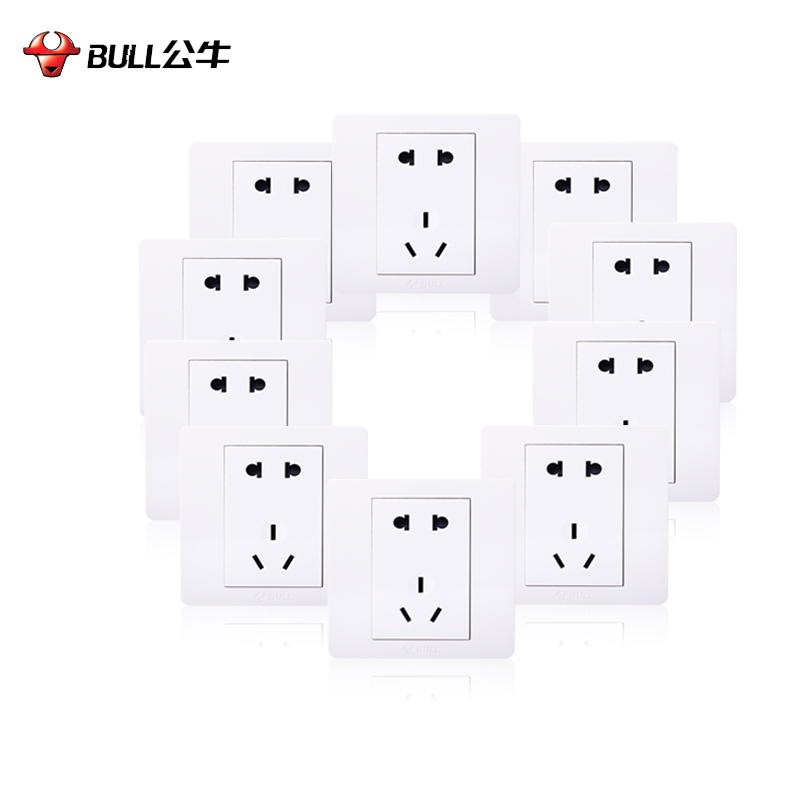 公牛 象牙白86型二三插10a 10只装插座