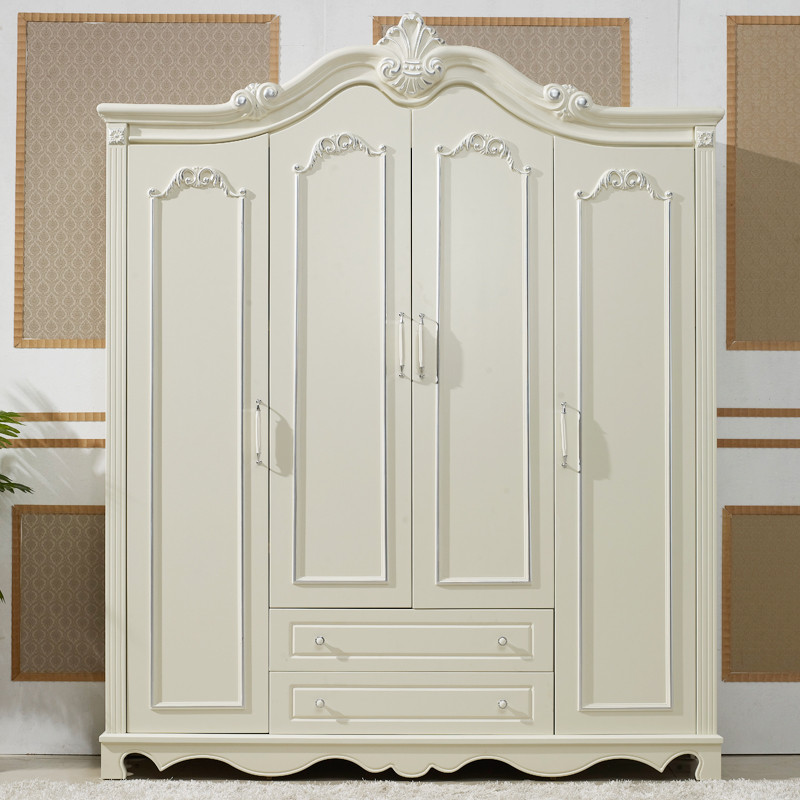 安玛莉 象牙白浮雕实木皮饰面橡木储藏平拉门成人欧式 衣柜