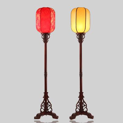 古御堂 红色灯罩黄色灯罩PVC木现代中式镂空雕花节能灯 落地灯