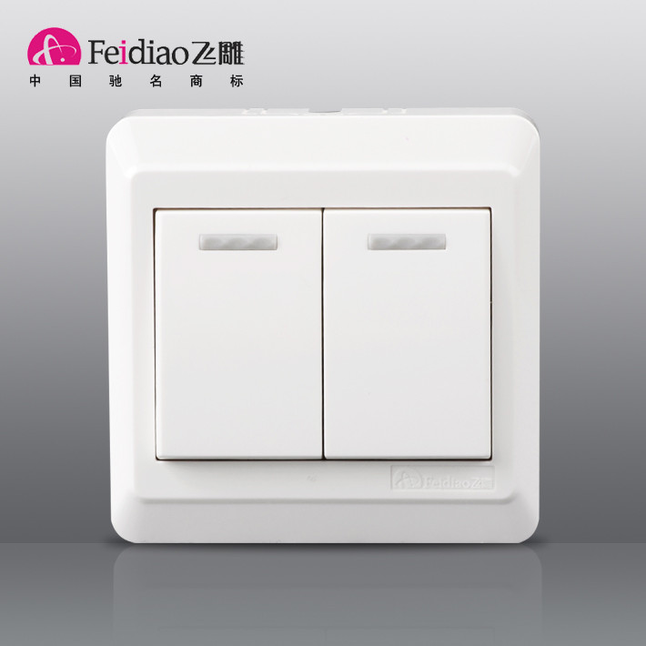 飞雕 雅白86型 双开单控 明装开关