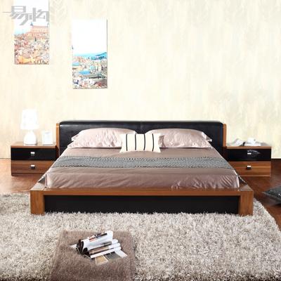 易构 胡桃木色密度板/纤维板拼板组装式架子床简约现代 床