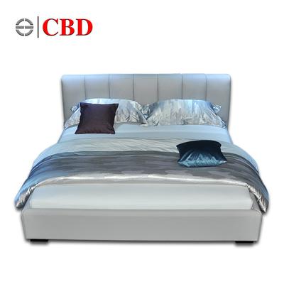 CBD 浅灰色木接触面真皮组装方形简约现代 床