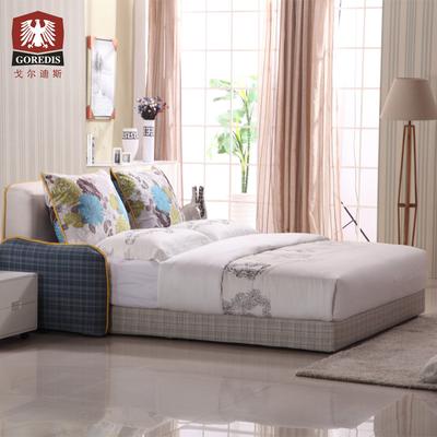戈尔迪斯 灰色木压纹组装式架子床绒质方形简约现代 床