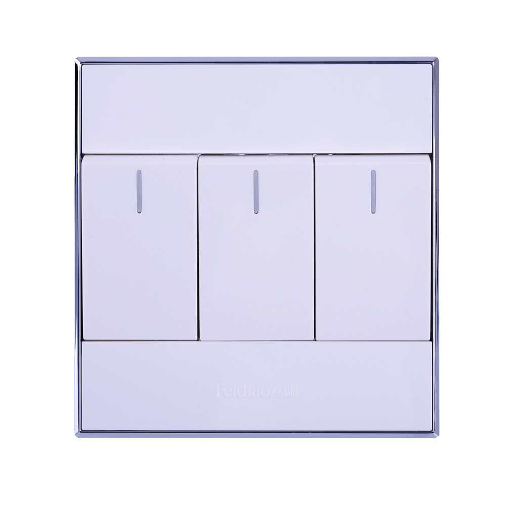 飞雕 雅白86型 a9-b铂晶三开双控开关