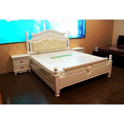 金天龙象牙白橡木框架结构简约现代雕刻床