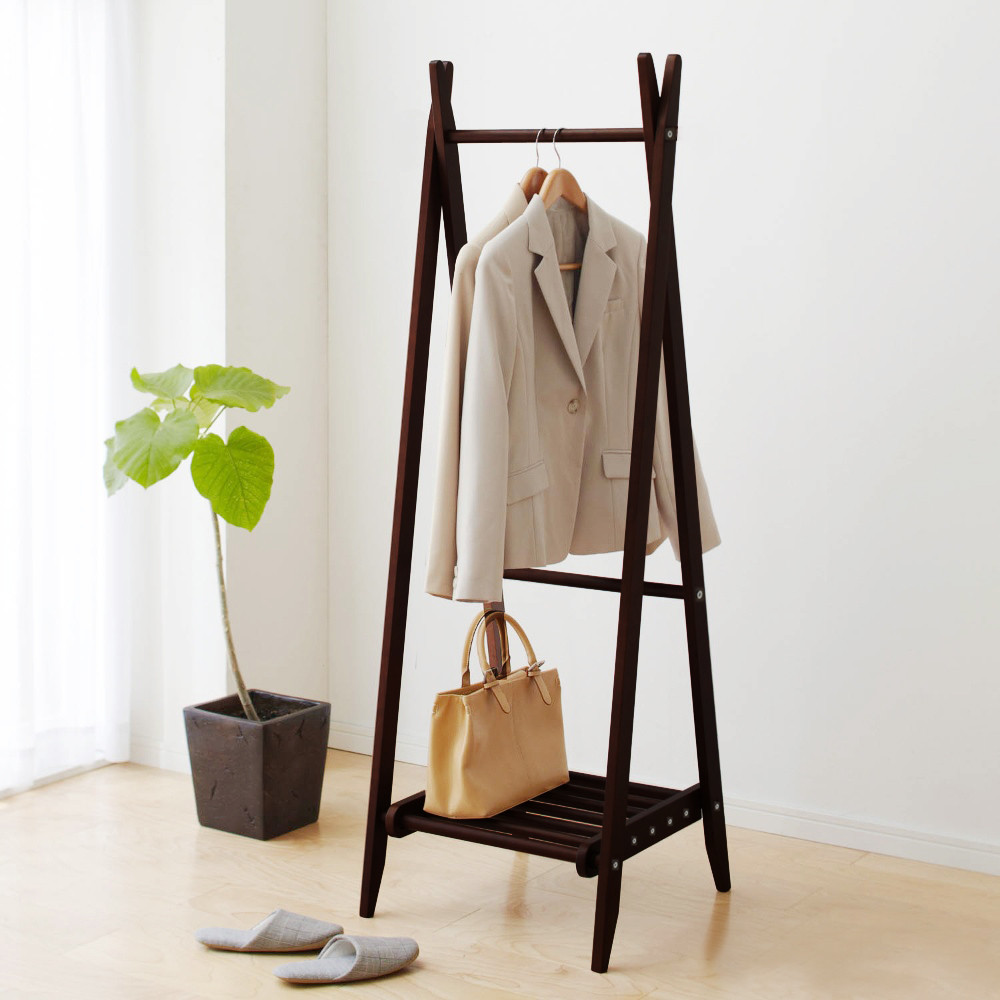 家逸 木质工艺支架结构松木拆装字母成人简约现代 衣帽架