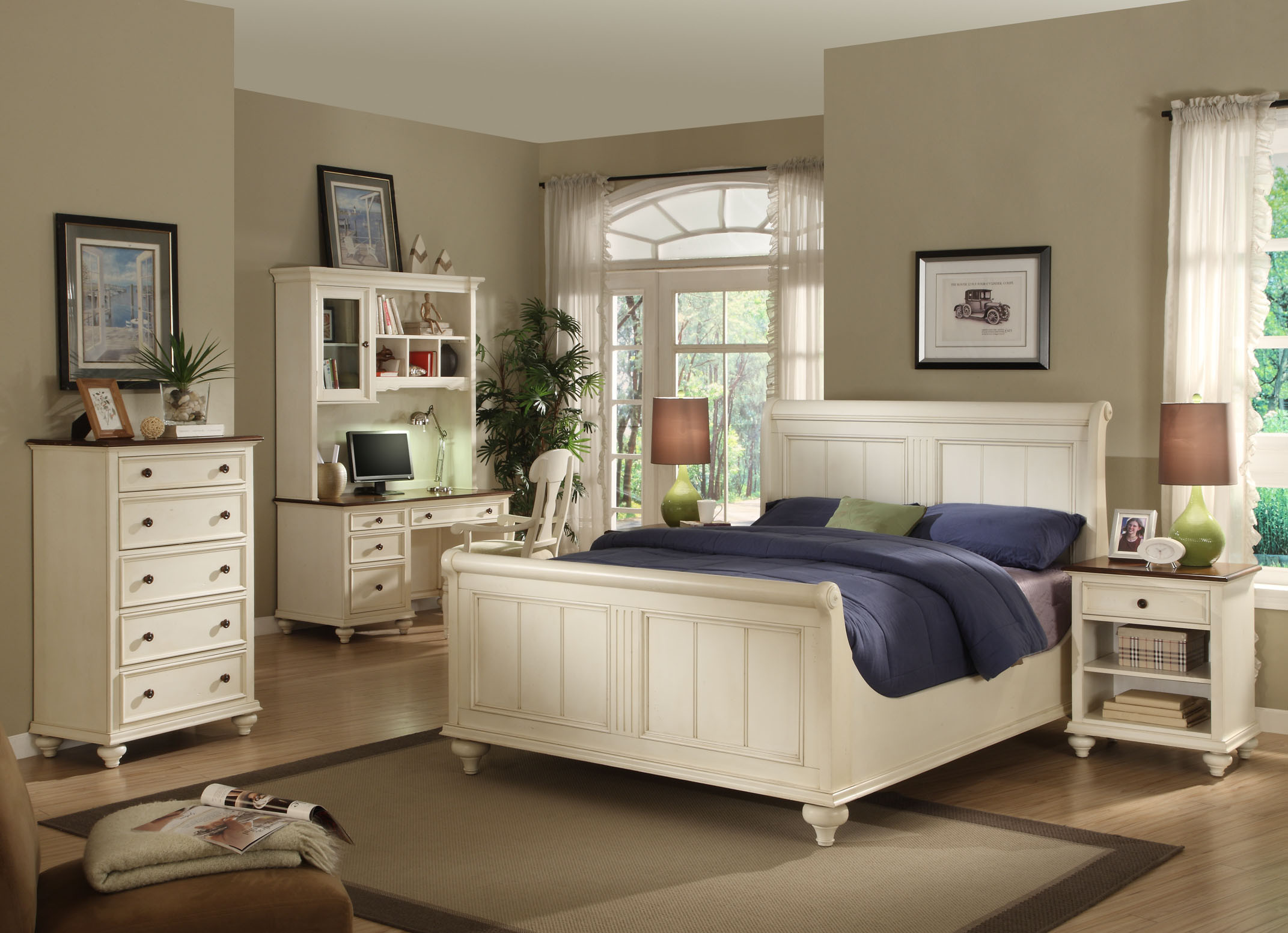 美典居 白色布橡木拆装成人美式乡村 餐椅