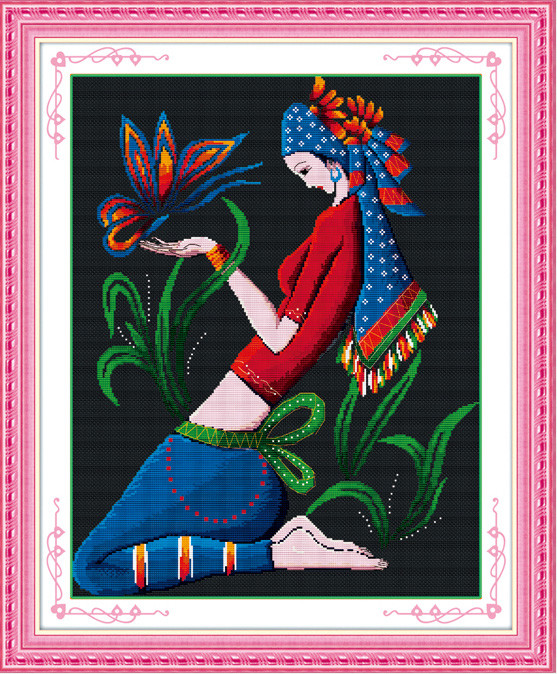 奇隆 白色棉布成品人物家居日用/装饰新古典 qlr-047十字绣