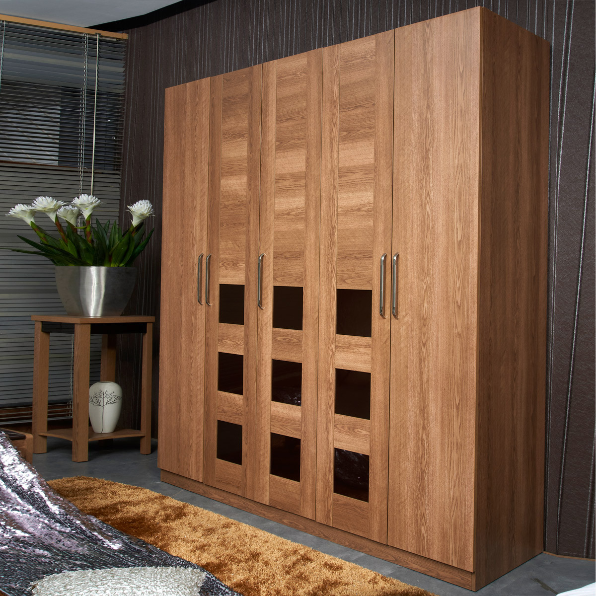 虾米 整体五门衣柜人造板密度板/纤维板储藏平拉门成人现代中式 衣柜