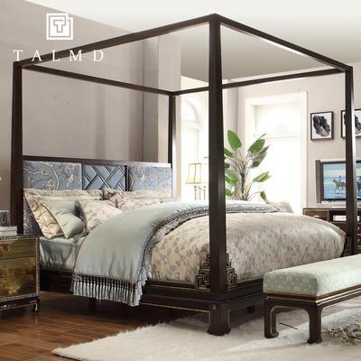 图迈 褐色，可定制木组装式架子909-1床混纺方形现代中式 床