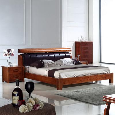 华馨隆 牛皮软靠款榆木组装式架子床现代中式 床