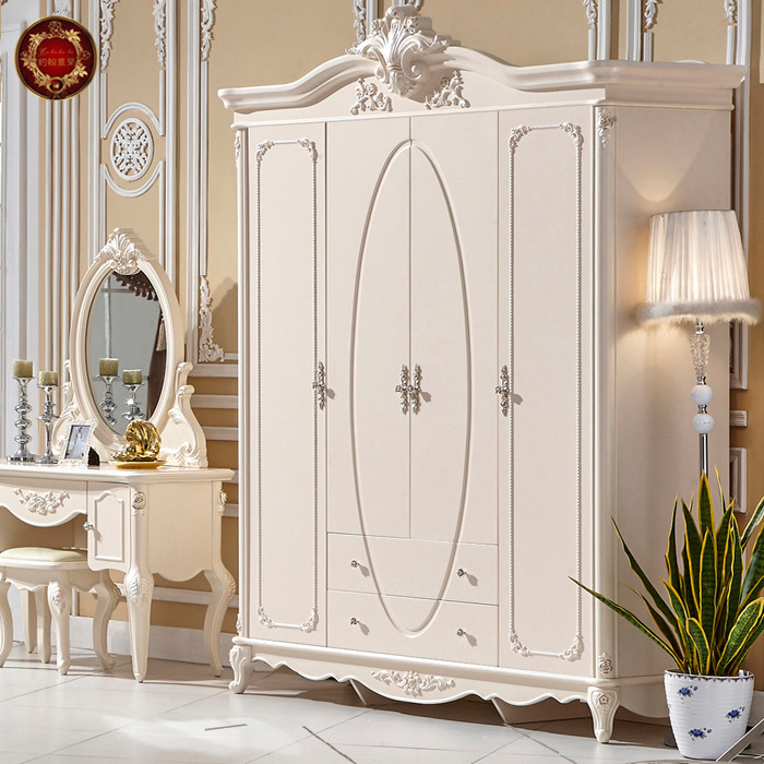 约翰华兰 荷花白四门衣柜木成人欧式 衣柜