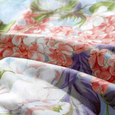 富安娜 蓝色现代中式斜纹植物花卉床单式简约风 床品件套四件套