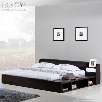 布维 黑色密度板/纤维板木皮饰面胶合组装式箱体床简约现代 床