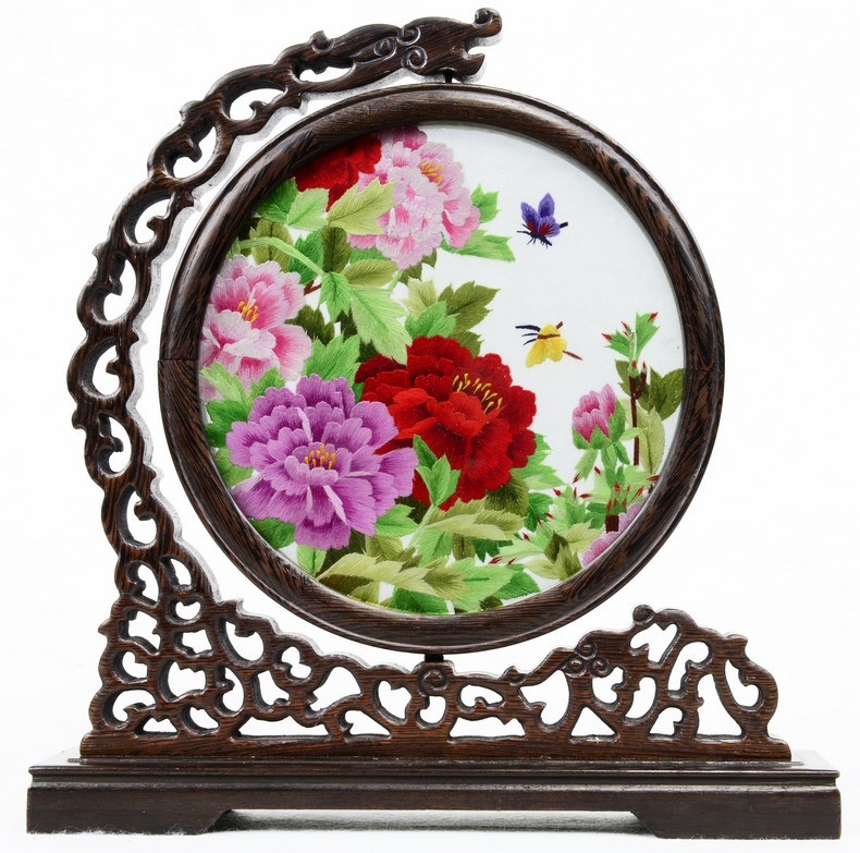 金吴针 双面绣艺术品装饰简约现代 鸡翅木框架刺绣