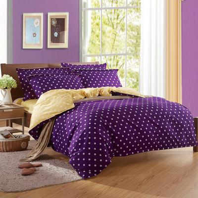 天绚 聚酯纤维所有人四件套床单式田园风格活性印花 深紫黄床品件套四件套