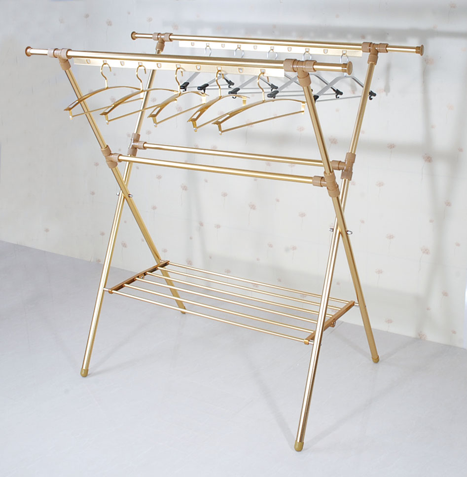 雅晴 玫瑰金落地伸缩式铝x型 晾衣架