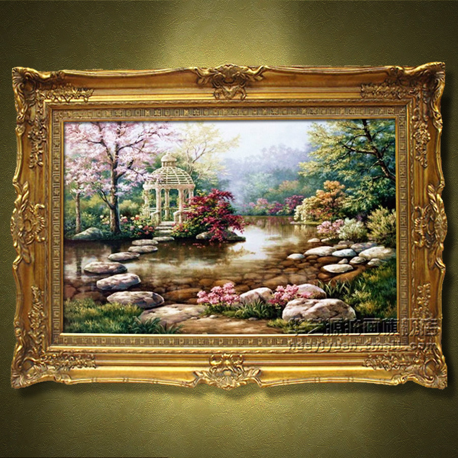 华艺源 平面有框单幅(横版)风景手绘 托马斯花园风景20油画