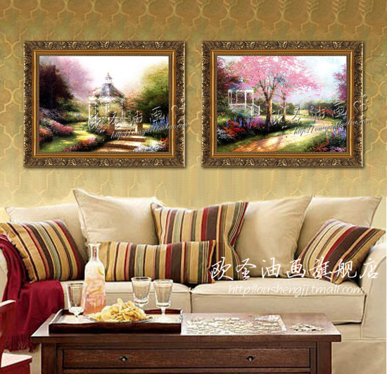 欧圣 金色实木框立体有框单幅风景手绘 T422油画