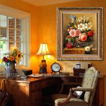 金色框香槟色框（塑料平面有框单幅植物花卉手绘 油画