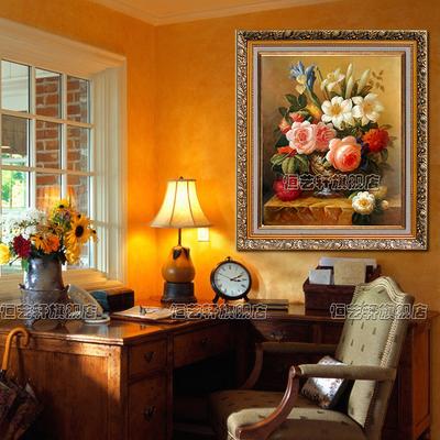 恒艺轩 金色框香槟色框（塑料平面有框单幅植物花卉手绘 油画